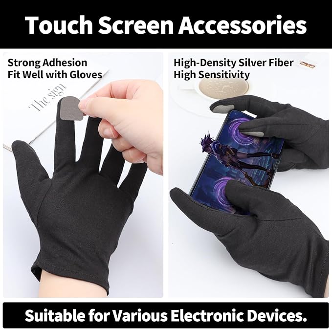 ENPOINT 5 Pairs Small Black Cotton Gloves for Dry Hands Sleeping, Black Work Gloves for Coin Handling, Jewelry, Photography for Men and Women, with 20 Touchscreen Stickers