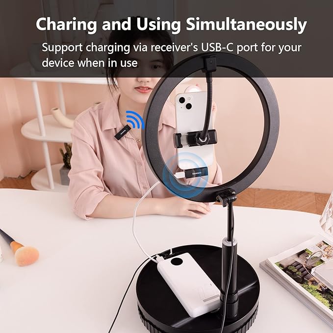 Saramonic Wireless Lavalier Microphone for iPhone,MFi Certified, Plug Play Noise Cancelling Lapel Mic,196ft Transmission,10H Working Time,Cordless Clip on Mic for Video Recording Live Streaming
