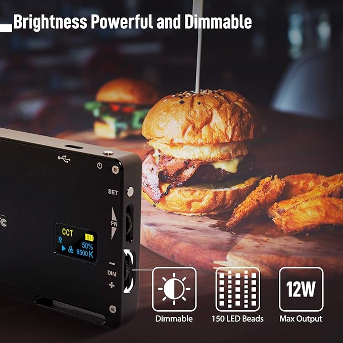 Moman Portable LED Video Light, Aluminum Alloy On-Camera Light, Built-in Battery & USB-C Charging, 2500K-8500K RGB Dimmable, CRI 96+ Photography Fill Light with 1/4" Screw for DSLR, Vlog, YouTube