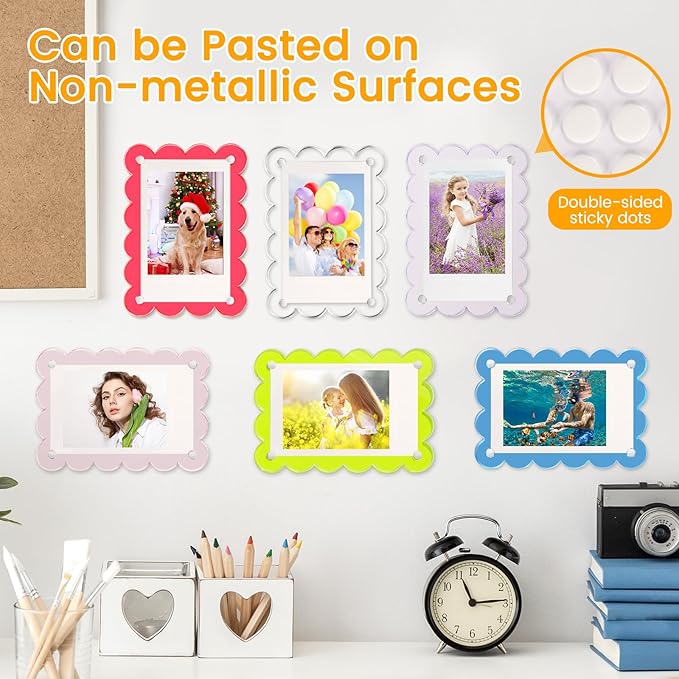 EZMeetU 4 Pack Acrylic Fridge Magnetic Frame for Polaroid, 2.36x3.54 In Mini Picture Frames Colorful for Fujifilm Instax Mini, 2 Sided Photo Refrigerator Magnet Picture Display Clear Frame Petal