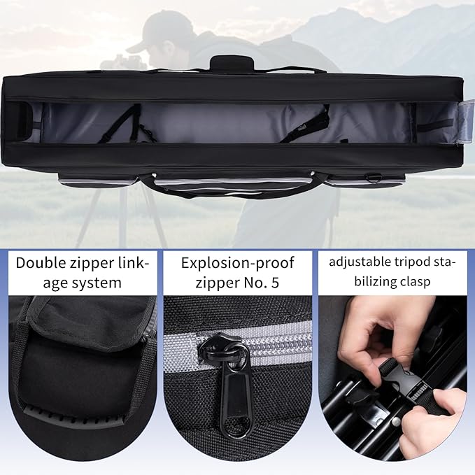 Tripod Carrying Case, 50.8" Heavy Duty Tripod Bag with Padded Divider Light Stand Bag Dual Zipper Photo Studio Equipment Large Carrying Bag for Monopods, Mic Stand, Tent Pole, Boom Stands