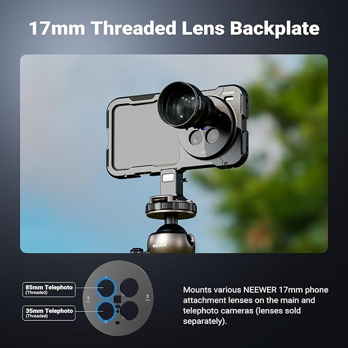 NEEWER X200 Ultra Phone Cage, Quick Release Video Rig Stabilizer for Vlogging Filming Recording with 67mm Filter Ring 17mm Lens Backplate Filter Wrench Compatible with VIVO X200 Ultra, PA146 (Black)