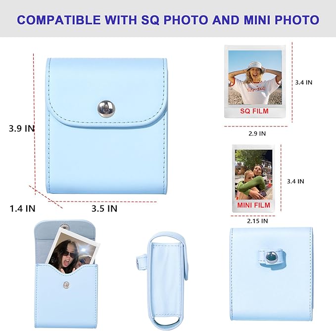 WOGOZAN Square Album for Fujifilm Instax Square/SQ1/SQ40/SQ6/SQ10/SQ20/SP-3 Instant Camera 2.9x3.4 Inch Films for Instax Square Film, Photo Album for Polaroid Mini Pictures, SQ Photo Pouch Bag (Blue)