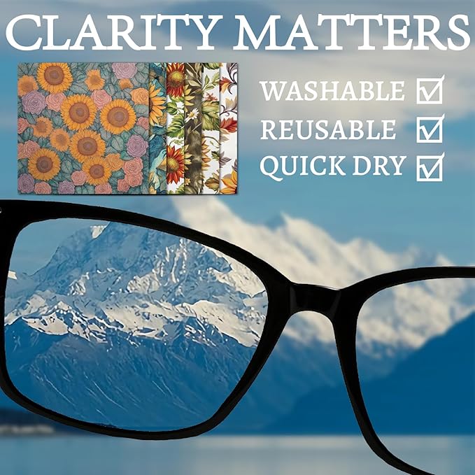 CREATCABIN 6 Pcs Sunflower Glasses Cleaning Cloth Microfiber Cloth Soft Multicolor Cleaner Sunglasses Reusable Thicken Wipes Cloths for Eyeglasses Camera Cell Phone Lens Screens Glasses Gift 6x6 Inch