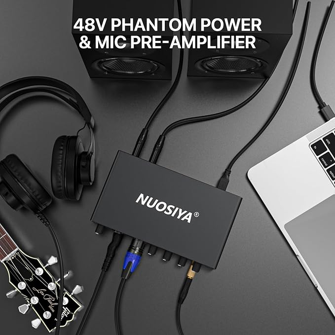 USB Audio Interface for PC Computer Recording Music, Guitar Audio Interface for Mac 24 Bit/192kHz Podcasting Streaming for Vocalist Producer with 48V Phantom Power