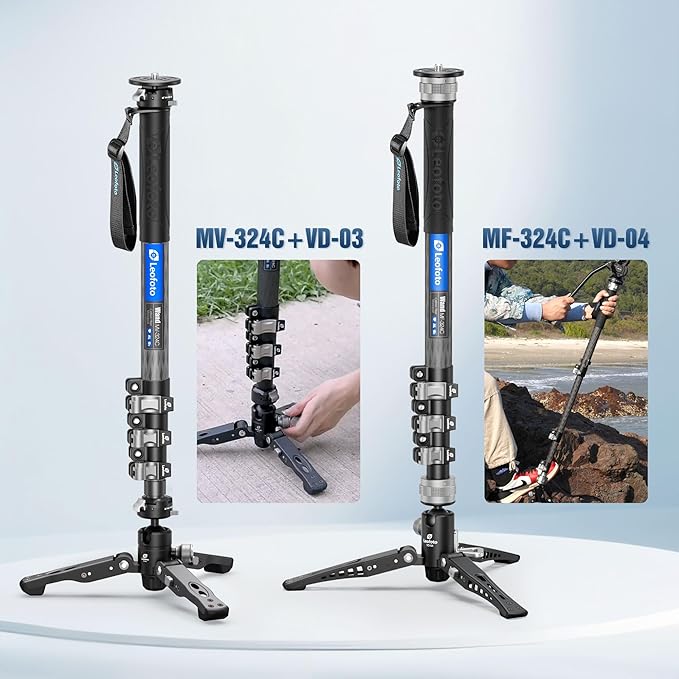 Leofoto Professional Carbon Fiber Monopod with Pedal, 63.78" Portable Travel Monopod with Removable Tripod Base for Camera, Max Load 11.02LB/5KG, Compatible with Sony/Canon/Nikon/DSLR (MF-324C)