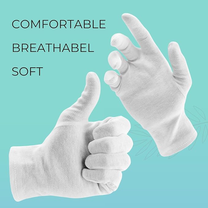 ANSMIO Cotton Gloves - 3 Pairs White Moisturizing Night Gloves, 100% Cotton, Size S