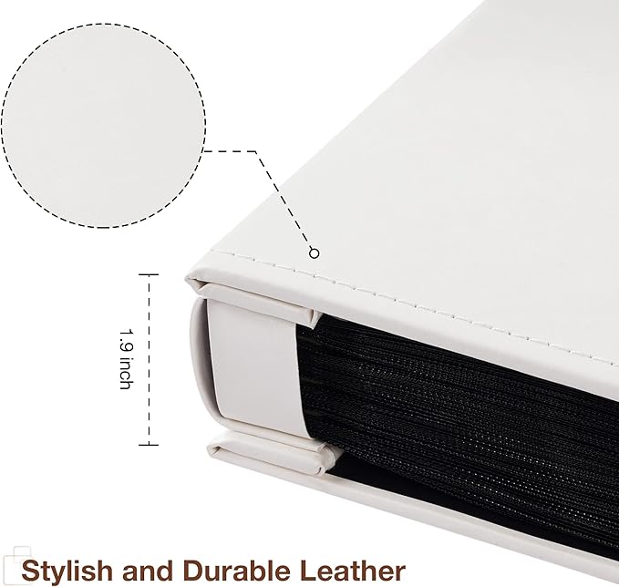 potricher Small Photo Album 4x6 200 Photos Leather Cover Picture Book with 200 Horizontal Pockets for Family Wedding Anniversary and Baby (White)