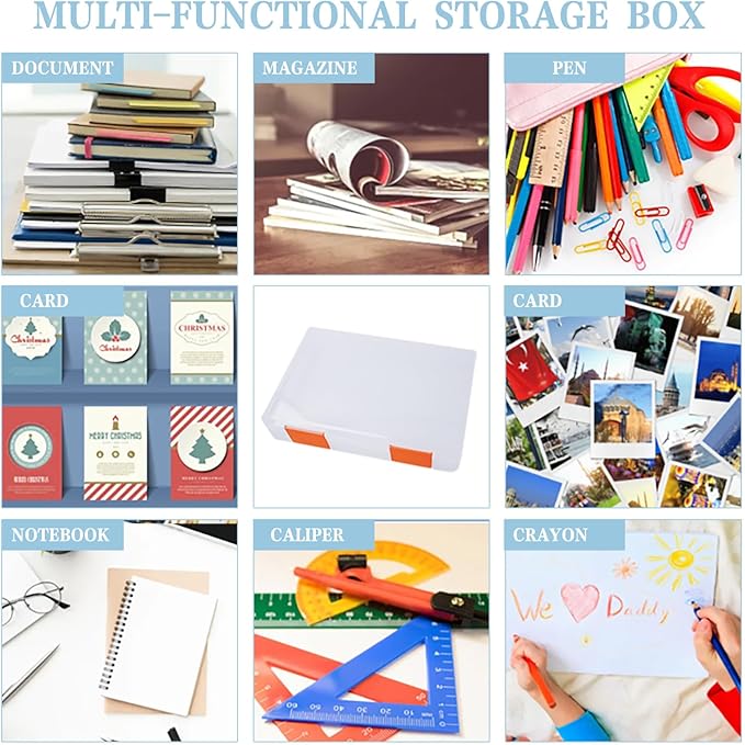 Olutacot 12 Pcs Clear A4 A5 File Box Document Plastic Storage Box with 48 Labels File Holder Organizer Paper Plastic Case Magazine Protector with Buckle Office School Supplies