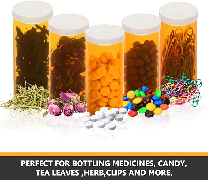 Empty Plastic Pill Bottles with Easy Open Snap Caps (Not Child Resistant), Prescription Medication Vials, Clear Containers Pill Cases Organizers (8 Dram, 12pcs)