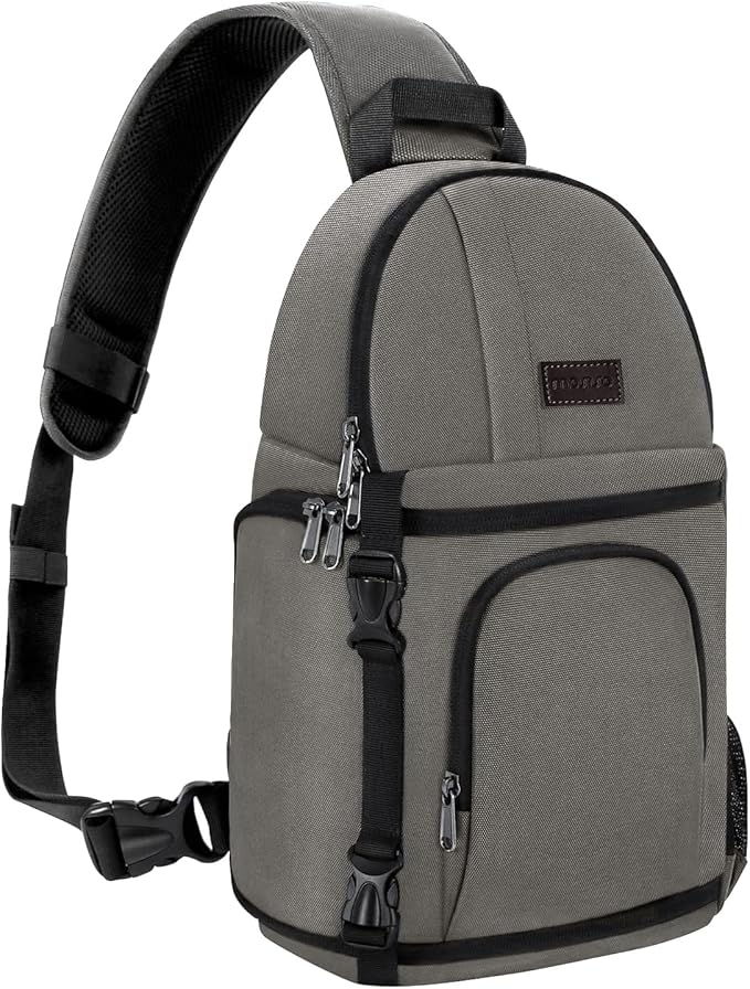 MOSISO Camera Sling Bag, DSLR/SLR/Mirrorless Camera Case Shockproof Photography Camera Backpack with Tripod Holder & Removable Modular Inserts Compatible with Canon/Nikon/Sony/Fuji, Gray