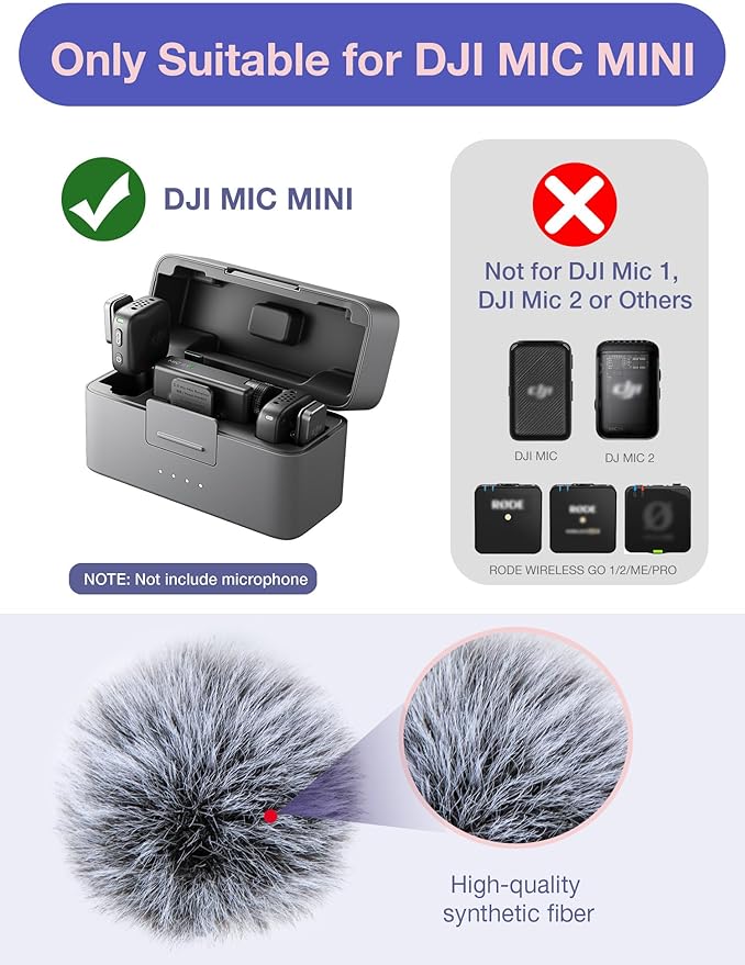 YOUSHARES Microphone Wind Muff Compatible with DJI Mic Mini - 2 Packs Furry Windproof Cover Suitable for DJI MINI 2024 Wireless to Reduce Wind Noise