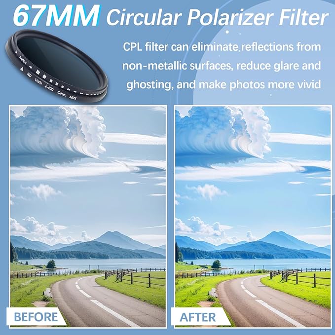 67MM CPL Filter for All Smartphones, Clip On Phone Filter Kit with Lens Cover and Protect Box, Universal Phone Clip Polarized Lens Compatible with iPhone 16 Pro Max 15 14 13