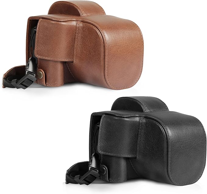 Mega Gear Genuine Leather Camera Case for Canon EOS R100 (18-45mm) - Stylish and Protective - Brown