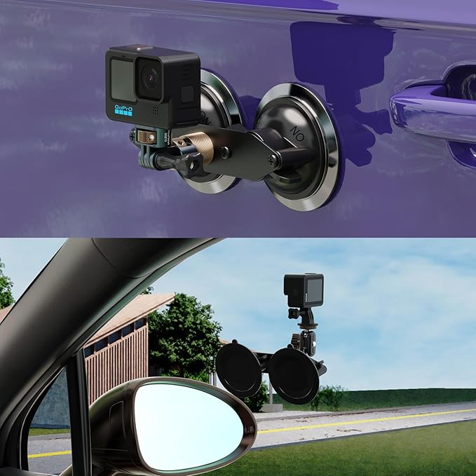MINIFOCUS Double Suction Cup Mount, Twist-Lock Dual Suction Cup Base with Camera Thread Adapter, Quick Release Double-Layer Suction, Windshield Window Car Mount for Magic Arm