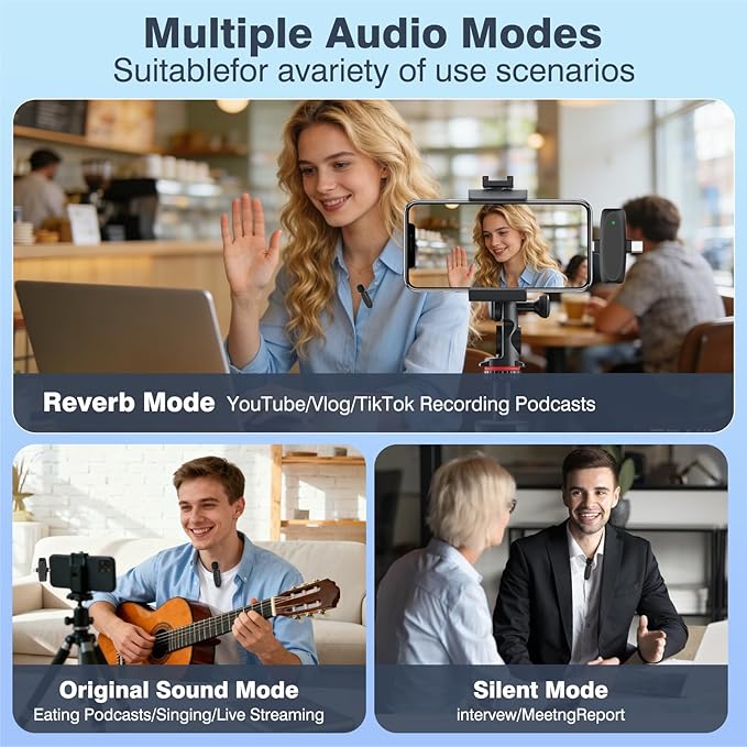 Wireless Microphone for iPhone, Dual Mini Microphones with AI Noise Cancelling & USB-C/Lightning Receiver, for Streaming YouTube Vlog Interview Podcast