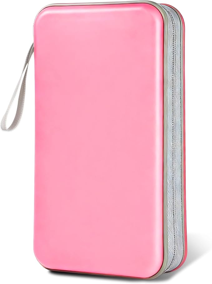 CD Case DVD Storage,100 Capacity DVD Cases Holder CD Storage Case Holders Plastic CD DVD Disc Case Storage Wallet Binder for Car Home Office Travel (1P Pink)