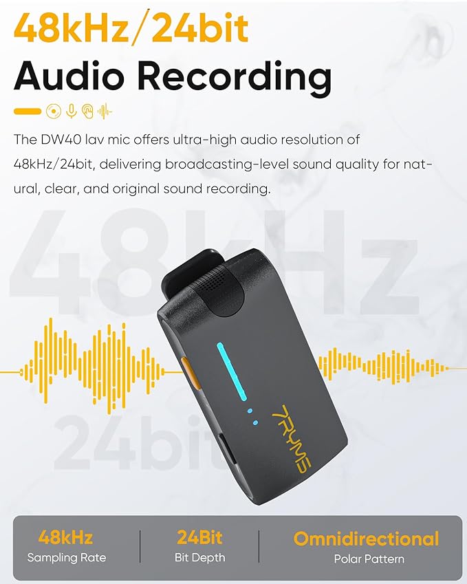 7RYMS iRay DW40 4-Channel Wireless Lavalier Microphone with Noise Cancellation, 656ft Range, 12.5H Working, Wireless Laple Mic for iPhone, DSLR Camera, Android, Video Recording Podcast Live-Stream
