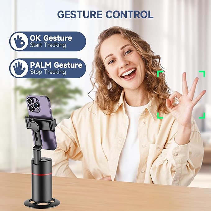 Auto Face Tracking Tripod, No App, Smart Shooting Phone Holder with Remote, 360° Rotation Body Phone Camera Mount with Phone Holder Body Smart Tracking Tripod for Vlog/TIK Tok