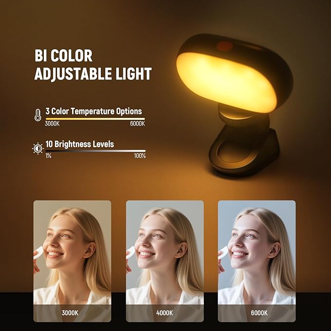 NEEWER Basics Portable Selfie Light, 3W Clip on Phone Small LED Cold Shoe Camera Lighting, 600mAh CRI95 3 Color Modes Dimmable for iPhone iPad Laptop Webcam Zoom Video Conference Recording Vlog, N9
