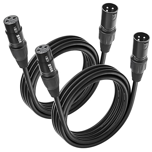 XLR Cables 2 Pack, XLR Male to Female Microphone Cable with Locking Connector, Balanced Audio Cord, Nickel-Plated Connectors, PVC Jacket – Ideal Mic Cable for Studio, Stage, Speaker, 10 FT