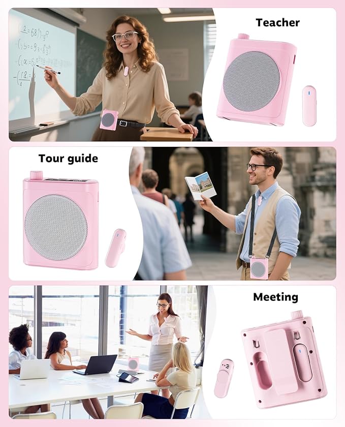 Tearstone Voice Amplifier for Teachers with Wireless Magnetic Lavalier Microphone, Bluetooth Portable Rechargeable Speaker, 2 Mics for Classroom, Meetings, Speeches, Outdoor (Pink)