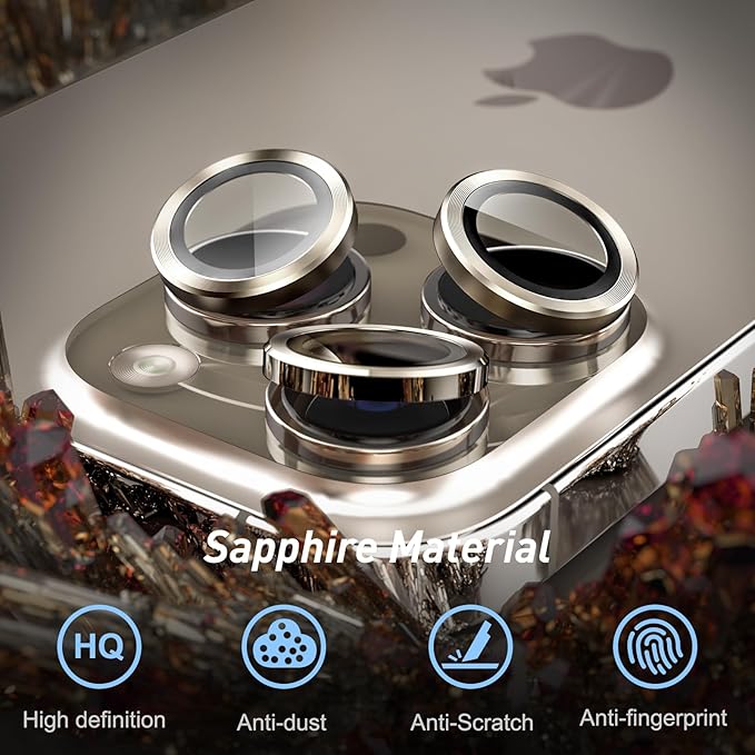 Jeluse Camera Lens Protector for iPhone 17 Pro Max/17 Pro/16 Pro Max/16 Pro/15 Pro Max/15 Pro/14 Pro Max/14 Pro, 9H Tempered Glass Screen Protector Cover Alignment Kit Metal Individual Ring