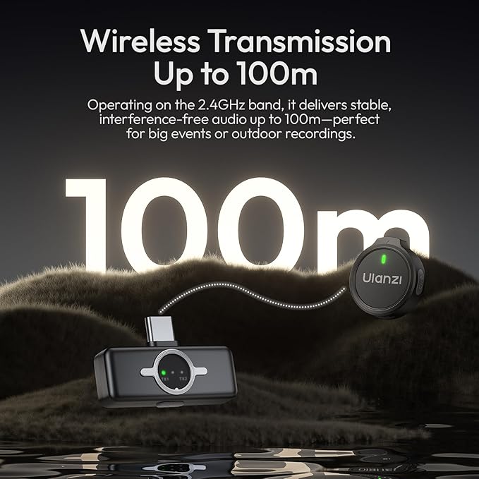 ULANZI A21 Drawer Wireless Microphone for iPhone15/16/17/Android, USB C Mini Lapel Mic with 32khz 24bit, AI Noise Reduction, Ultralight Button TX, 36H Battery for Video Recording, Streaming