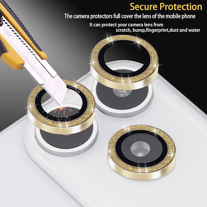 Camera Lens Protector for iPhone 17 Pro/17 Pro Max, Aluminum Alloy Tempered Glass Lens Protector with Installation Frame Fits for iPhone 17 Pro/17 Pro Max (Glitter Gold)