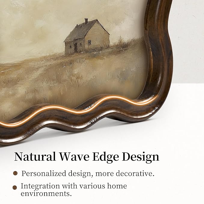 Afuly 8x10 Picture Frame Wood Vintage Natural Curved Photo Display Rustic Wavy Scalloped Brown Antique Home Decor Wall Hanging Tabletop Unique Anniversary Birthday for Family Friends Mom Grandma