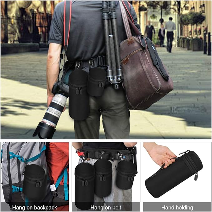 ARVOK Lens Pouch Set, Water Resistant Protective Lens Cases for DSLR Camera Lens, 4 Size Thick Camera Lens Bag for Nikon, Tamron, Sigma, Pentax, Sony, Olympus, Panasonic