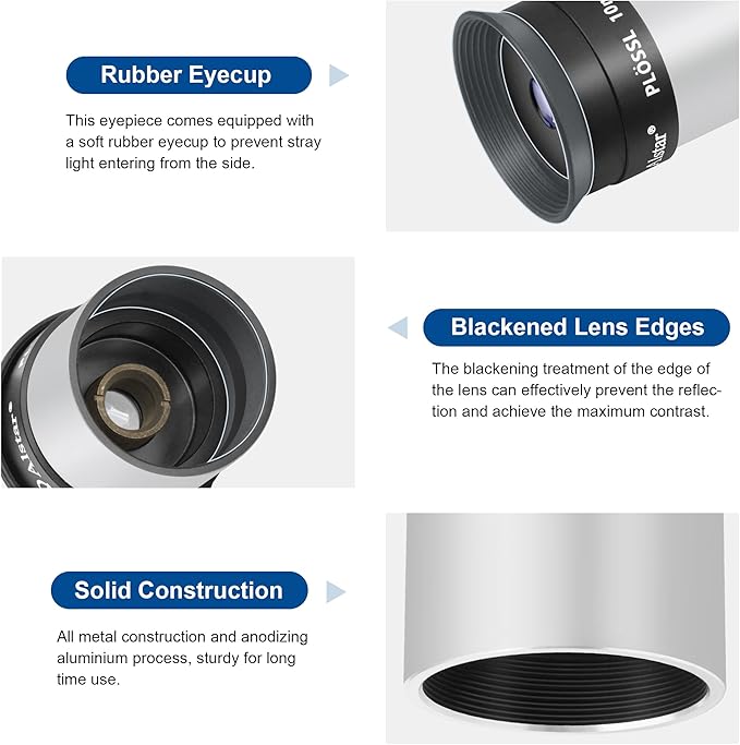 Alstar 1.25 Inch Plossl Telescope Eyepiece - 10mm Fully Multicoated Optical Lens for 1.25inch Astronomic Telescope and Astronomy Filters - 4 Element Plossl Design