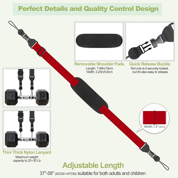 Universal Shoulder Strap, Removable Neoprene Padded Camera Strap, Adjustable Neck Lanyard for iPad, Binocular, Tablet Case, Camera, Luggage Bag (Red Universal Shoulder Strap)
