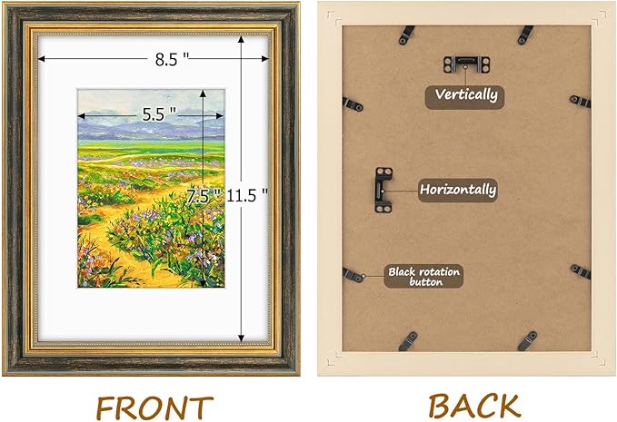 Golden State Art,9x12 Ornate Picture Frame for 6x8 Photo with Mat or 9 x 12 Prints without Mat, Real Glass Wall Display Horizontally or Vertically (Color:Black Gold)