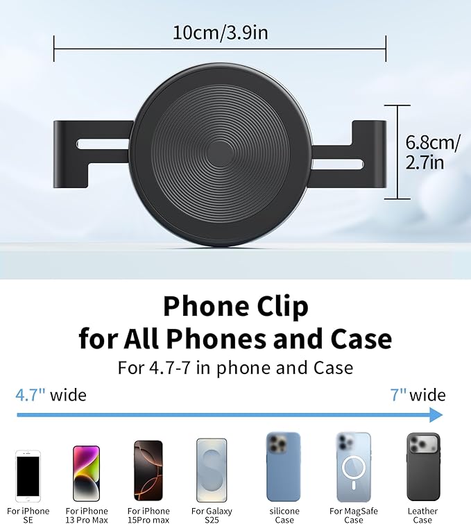 TONEOF Phone Clamp for Magnet with Metal Ring,Phone Mount Adapter for Magsafe Car Phone Holder,Quick Installation & Easy Removal Clip for All Phones/Magnetic Tripod/Magnet Mounts (Black,1 Pack)