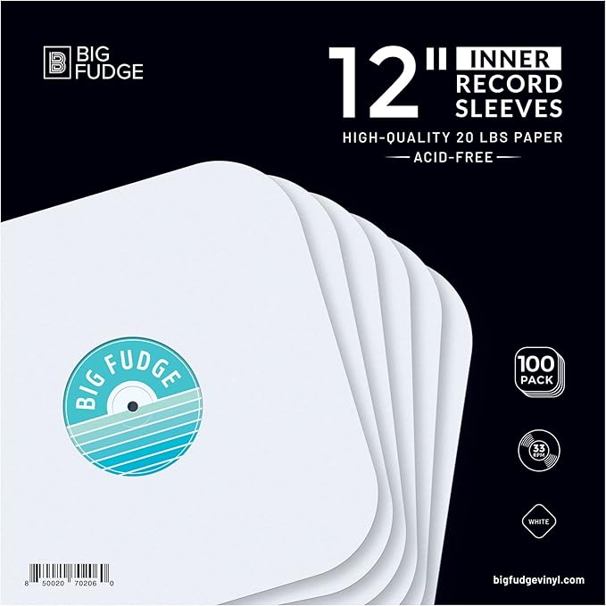 Big Fudge 12" Vinyl Record Sleeves- Inner Sleeves 100 Pack - Heavyweight Acid Free Paper Vinyl Covers - Accessories Protect LP Albums from Dust, Dirt & Scratches