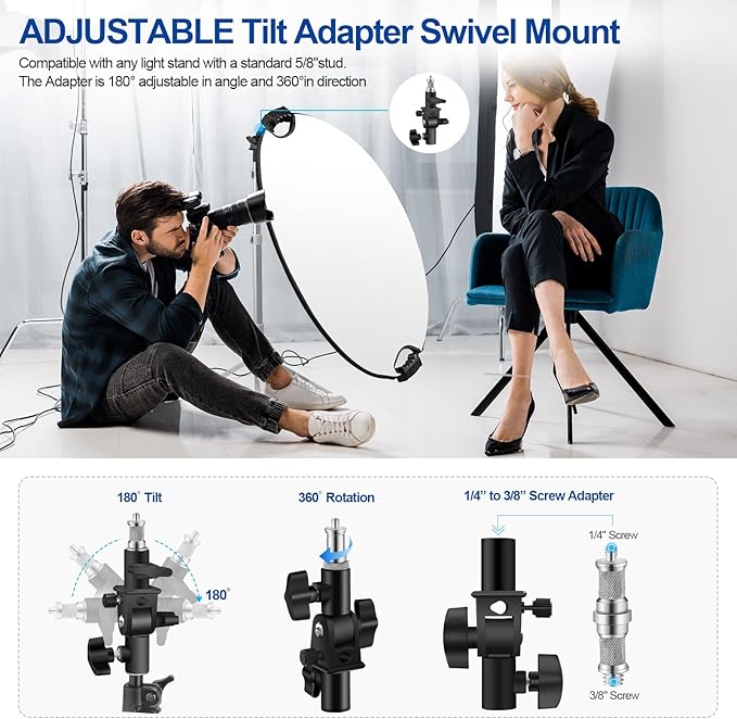 WELLMAKING 32 Inch (80cm) Reflector Photography, Collapsible Light Reflector with Bag & tilt Adapter, 5 in 1 Handle Reflector for Studio & Outdoor Lighting -Translucent, Silver, Gold, White and Black