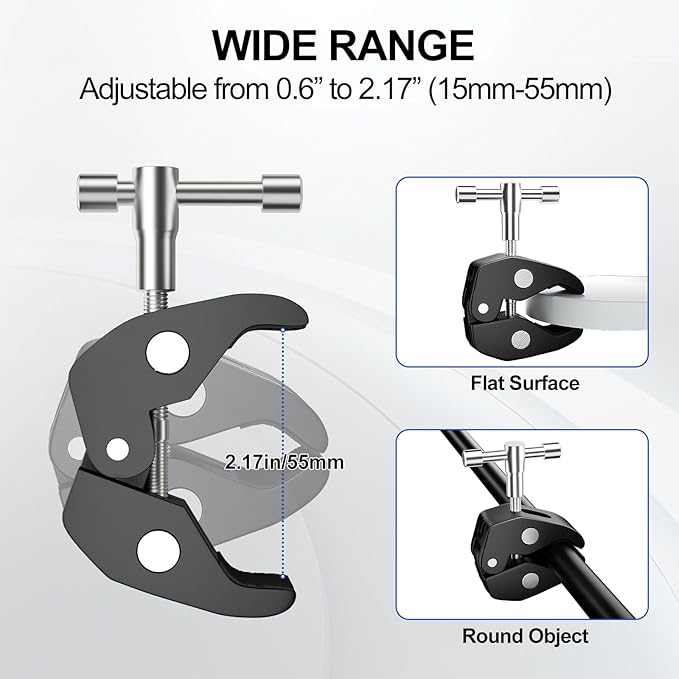 Magic Arm with Super Clamp Kit, 9.8" Adjustable Magic Arm Camera Mount with 1/4" & 3/8" Threads, 360° Rotation Adjustment for Monitor Flash LED Light Microphone Camera Cage Action Cam