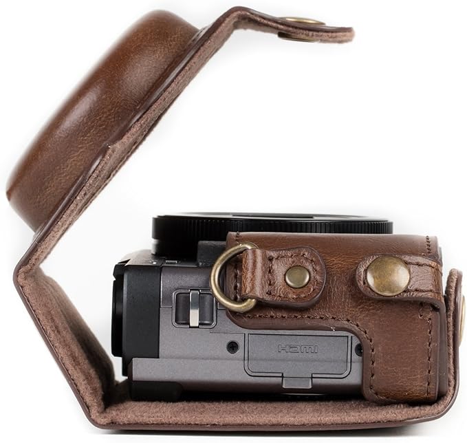 MegaGear MG1259 Ever Ready Leather Camera Case compatible with Panasonic Lumix DC-ZS80, DC-ZS70, DC-TZ95, DC-TZ90 - Dark Brown