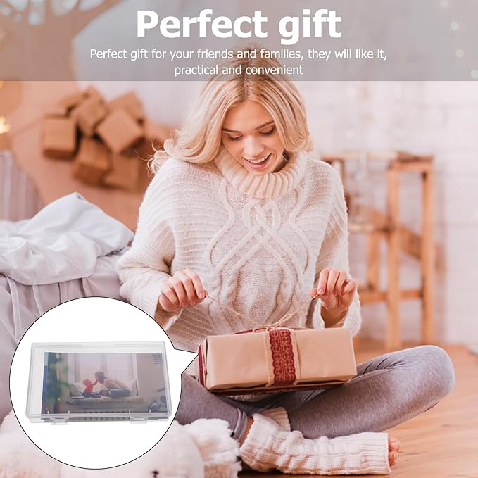 BESPORTBLE Large Photo Storage Box with Handle, Multi-Compartment Photo Case Keeper for Organizing Pictures, Stickers, Cards, and Crafts, Portable Archival Organizer for Home and Travel