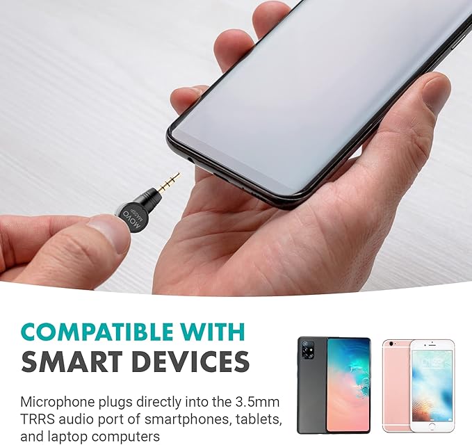 Movo MA5SP 3.5mm TRRS Shotgun Microphone for iPhone or Android Devices - Omnidirectional Phone Microphone with 180° Rotation - Mini Travel Smartphone Microphone for Video, Vlogging, Interview, Travel