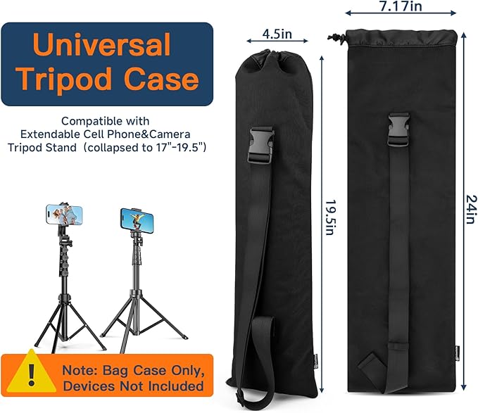Travel Carrying Case for Cell Phone Tripod & Selfie Stick, Nylon Monopod Storage Bag with Strap Compatible with Folded Extendable Phone Tripod Stand up to 19.5" (Bag Only)