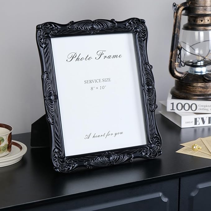 Cuspin 8x10 Picture Frame Black Vintage Frames, Gothic Style Handcrafted Resin Frame with Exquisite Carved Details & Glass Front, Victorian Gothic Wall Decor for Tabletop or Wall Display