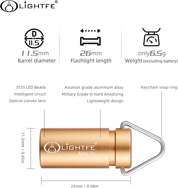 LIGHTFE MINI01 Keychain Flashlight mini Keychain Light is Light, Small, and Bright (Mini01-Gold)