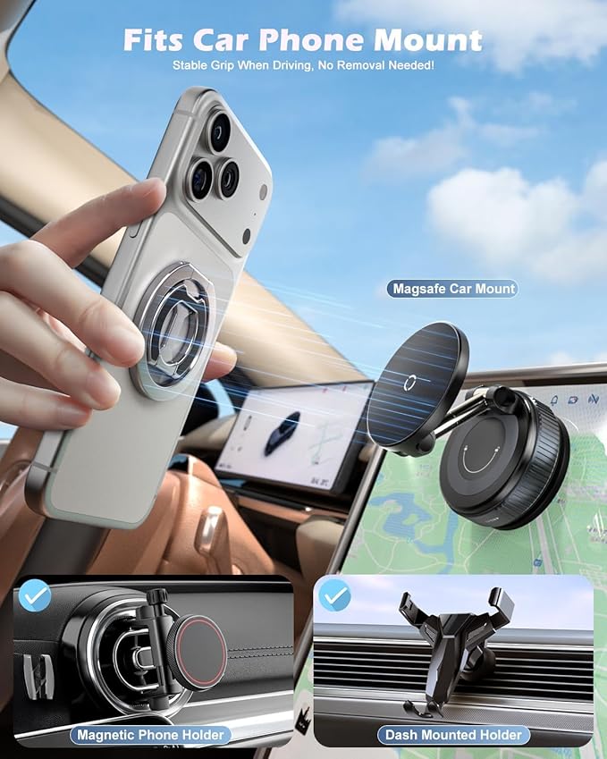 CloudValley for Magsafe Phone Grip Holder - Adjustable Dual-Sided Magnetic Finger Ring Stand 4-in-1, Compatible with iPhone 17/16-12 & MagSafe Car Mounts
