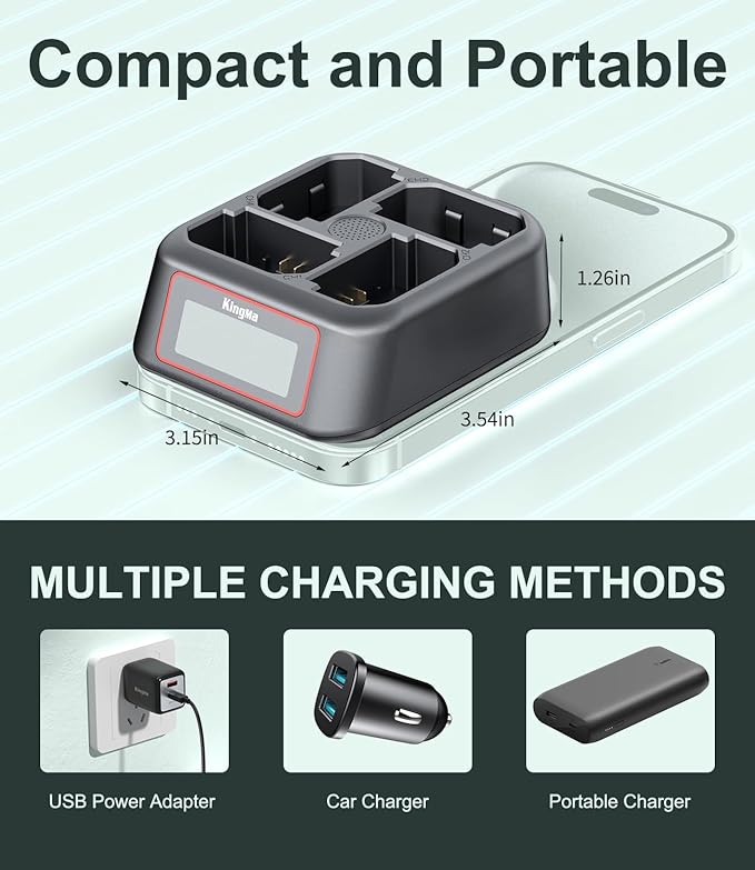 King Ma NP-FZ100 Battery Charger,4 Channel for Camera Battery Charger,45W PD Fast Charging with LED Display,Compatible with A7III/A7IV/A7RIII/A7RV/A7C/A7CII/A6700/A9/A1/ZV - E1