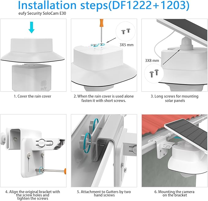 HOLACA Rain Shade Cover & Gutter Mount Compatible with Eufy Security SoloCam E30/E42 Eufy Security 4G LTE Cam S330 Solar Security Camera（1 Pcak）