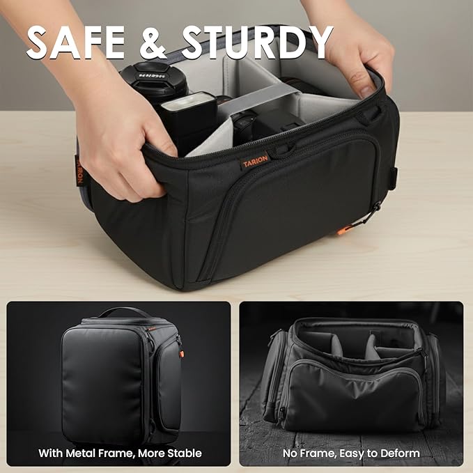TARION Protective Camera Insert Bag - Quick Access DSLR Inner Case Organizer - Fits 1 Camera 5 Lenses - Full Opening Back Design Padded Insert ShellCore S