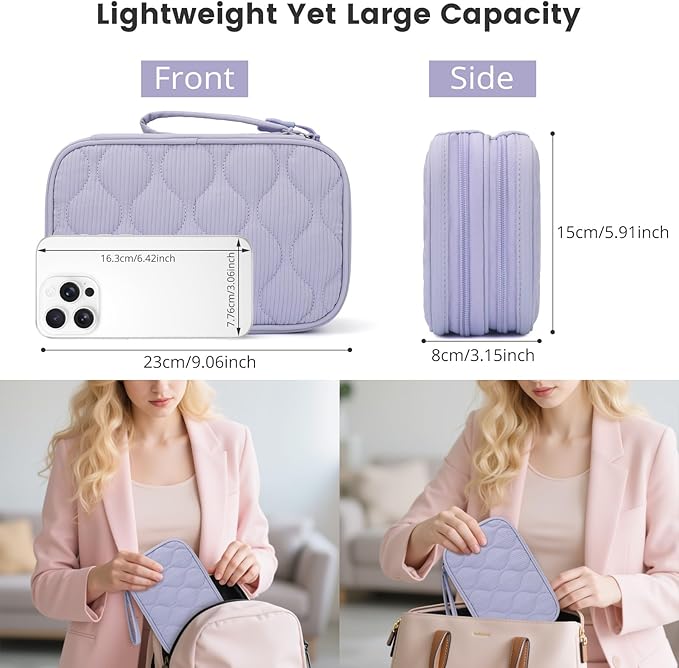 Skycase Tech Pouch - Lightweight Electronics Organizer Travel Case, Double Layers Cable Organizer, All-in-One Storage Bag for Charger, Cord, Phone, Flash Drive, Accessories