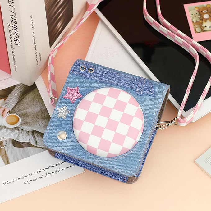 Frankmate Protective Case Compatible with Fujifilm Instax Mini 99 Camera, Sweetheart Denim Camera Bag with Pocket and Adjustable Shoulder Strap